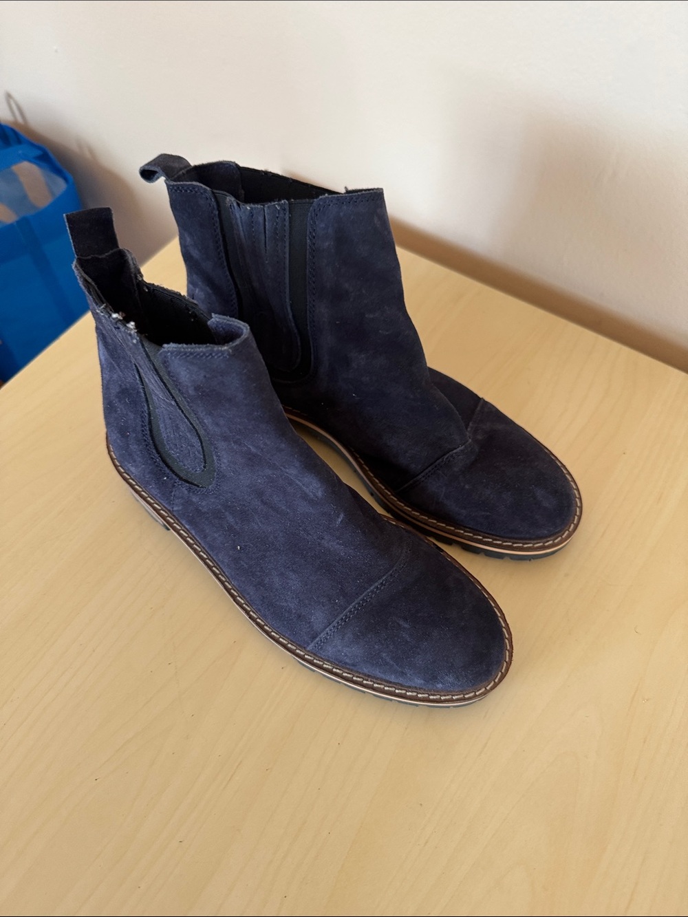 Women Navy Suede Chelsea Boots - Stylish Slip-On Ankle Boots